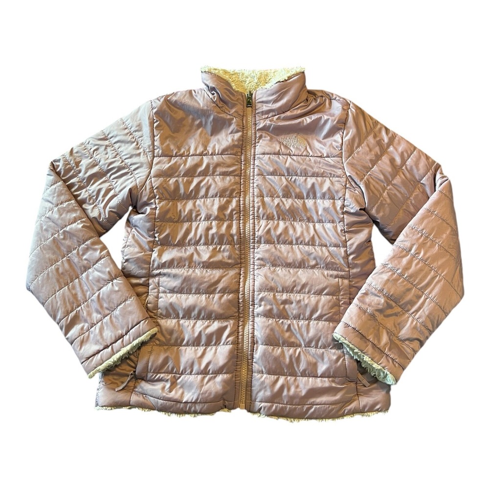 The North Face Reversible Puffer Jacket Girls Large Sherpa Fleece Lavender